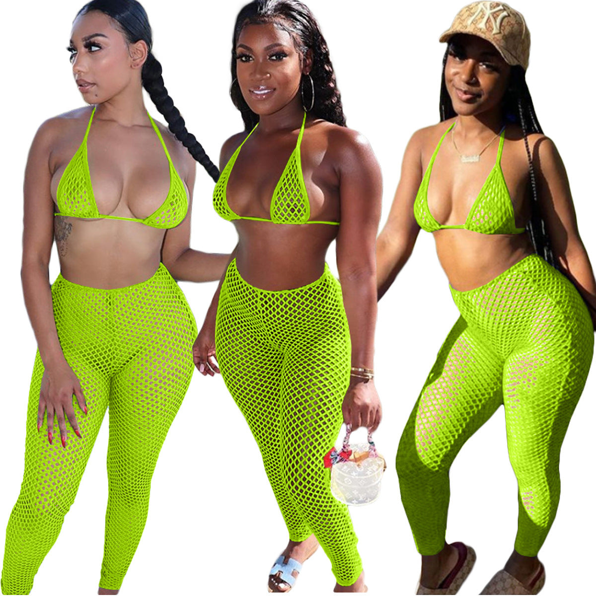 Mesh Bikini Cutout Trouser Set