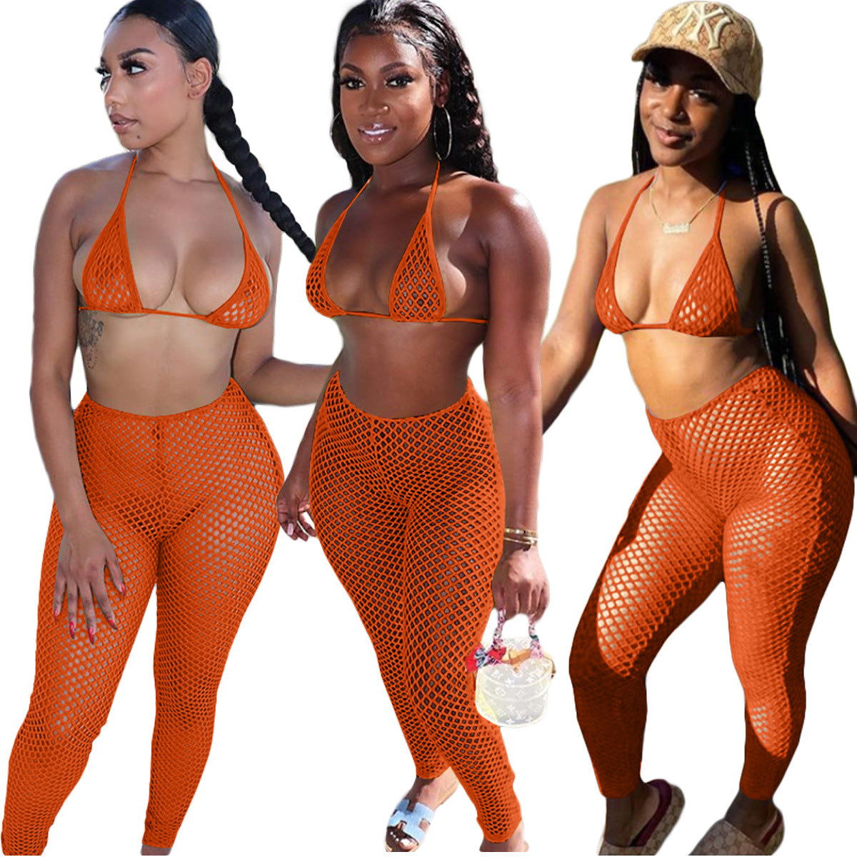 Mesh Bikini Cutout Trouser Set