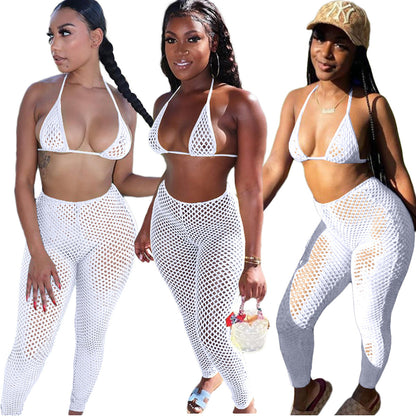 Mesh Bikini Cutout Trouser Set