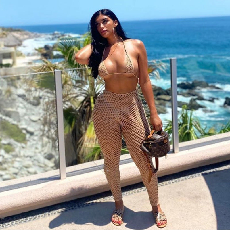 Mesh Bikini Cutout Trouser Set