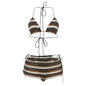 Women's sexy Halter Lace-up Striped Bikini Three-piece Suit