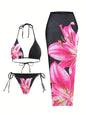 New Printed Swimsuit Bikini Slim Wrap Skirt Three-piece Set For Women